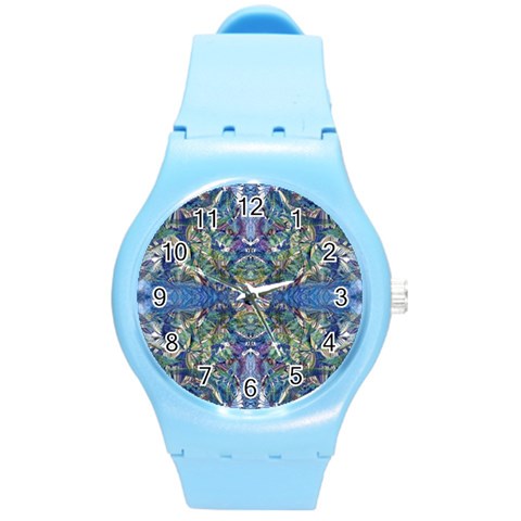 Blue arabesque Round Plastic Sport Watch (M) from ArtsNow.com Front