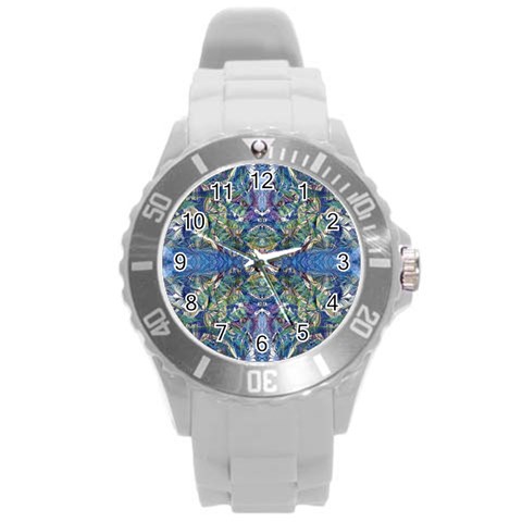 Blue arabesque Round Plastic Sport Watch (L) from ArtsNow.com Front