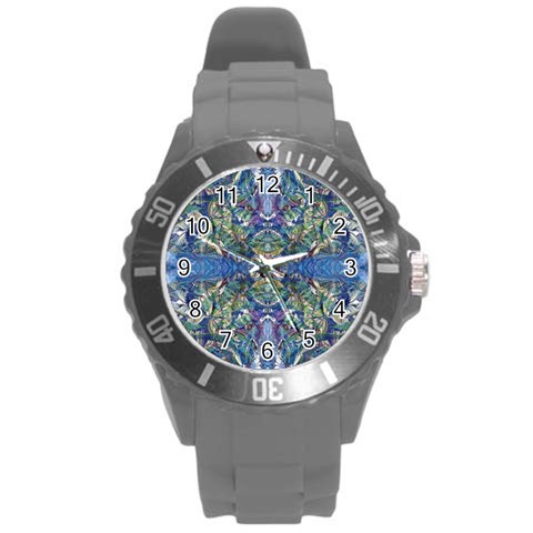 Blue arabesque Round Plastic Sport Watch (L) from ArtsNow.com Front