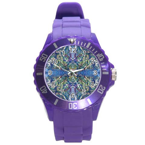 Blue arabesque Round Plastic Sport Watch (L) from ArtsNow.com Front