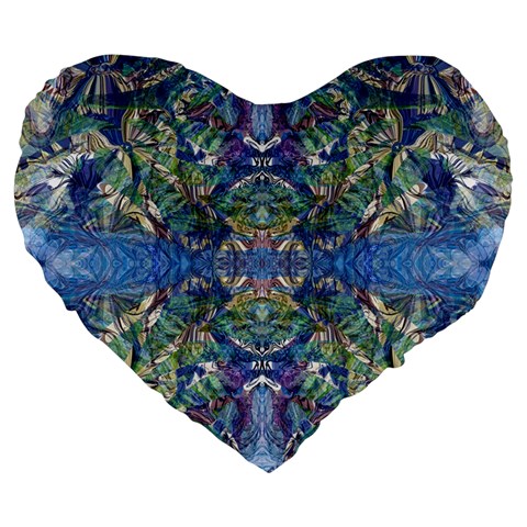 Blue arabesque Large 19  Premium Flano Heart Shape Cushions from ArtsNow.com Front