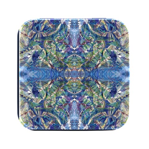 Blue arabesque Square Metal Box (Black) from ArtsNow.com Front