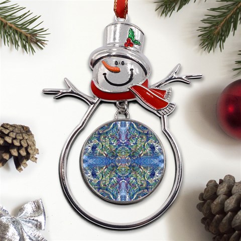 Blue arabesque Metal Snowman Ornament from ArtsNow.com Front