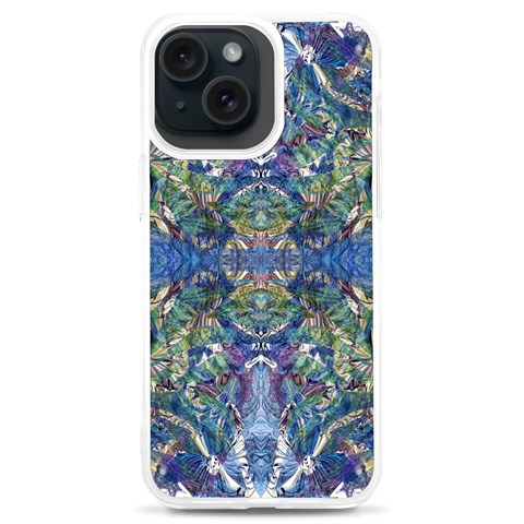 Blue arabesque iPhone 15 Plus TPU UV Print Case from ArtsNow.com Front