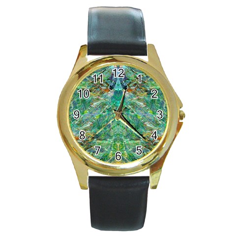 Green Repeats I Round Gold Metal Watch from ArtsNow.com Front