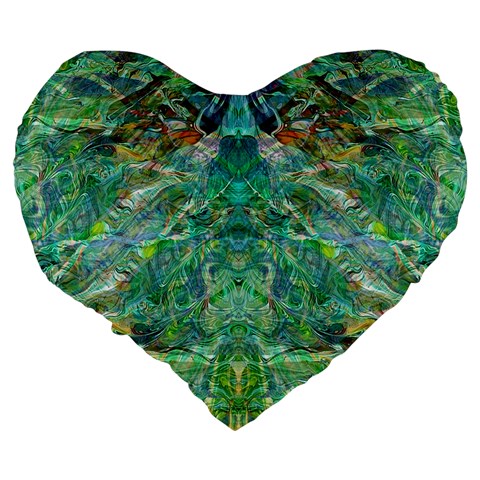 Green Repeats I Large 19  Premium Flano Heart Shape Cushions from ArtsNow.com Back