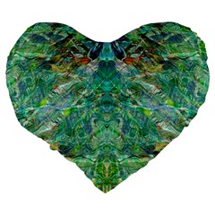 Green Repeats I Large 19  Premium Flano Heart Shape Cushions from ArtsNow.com Back