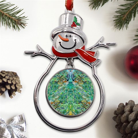 Green Repeats I Metal Snowman Ornament from ArtsNow.com Front