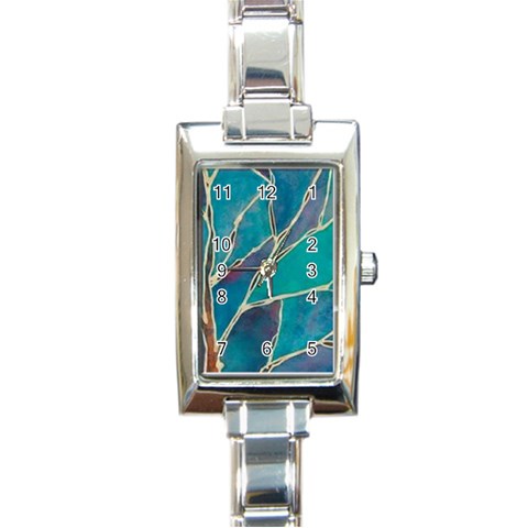 Aqua Batik, Abstract, Colorful Rectangle Italian Charm Watch from ArtsNow.com Front