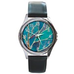 Aqua Batik, Abstract, Colorful Round Metal Watch