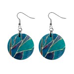 Aqua Batik, Abstract, Colorful Mini Button Earrings