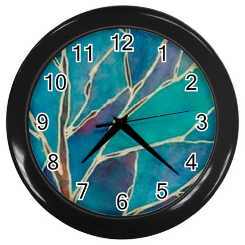 Aqua Batik, Abstract, Colorful Wall Clock (Black) from ArtsNow.com Front