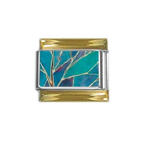 Aqua Batik, Abstract, Colorful Gold Trim Italian Charm (9mm) from ArtsNow.com Front