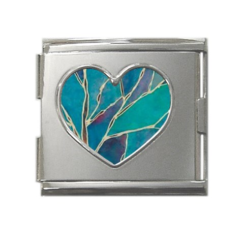 Aqua Batik, Abstract, Colorful Mega Link Heart Italian Charm (18mm) from ArtsNow.com Front