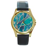 Aqua Batik, Abstract, Colorful Round Gold Metal Watch