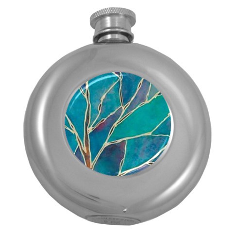 Aqua Batik, Abstract, Colorful Round Hip Flask (5 oz) from ArtsNow.com Front