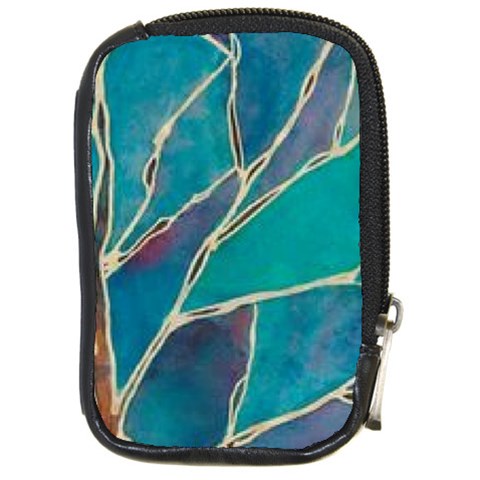 Aqua Batik, Abstract, Colorful Compact Camera Leather Case from ArtsNow.com Front