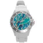 Aqua Batik, Abstract, Colorful Round Plastic Sport Watch (L)