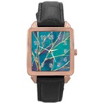 Aqua Batik, Abstract, Colorful Rose Gold Leather Watch 