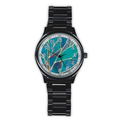 Aqua Batik, Abstract, Colorful Stainless Steel Round Watch from ArtsNow.com Front