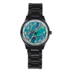 Aqua Batik, Abstract, Colorful Stainless Steel Round Watch