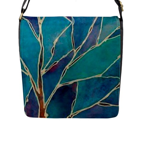 Aqua Batik, Abstract, Colorful Flap Closure Messenger Bag (L) from ArtsNow.com Front