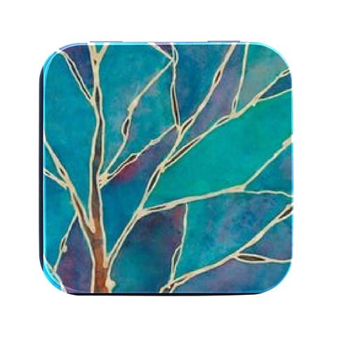 Aqua Batik, Abstract, Colorful Square Metal Box (Black) from ArtsNow.com Front