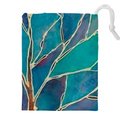 Aqua Batik, Abstract, Colorful Drawstring Pouch (4XL) from ArtsNow.com Front