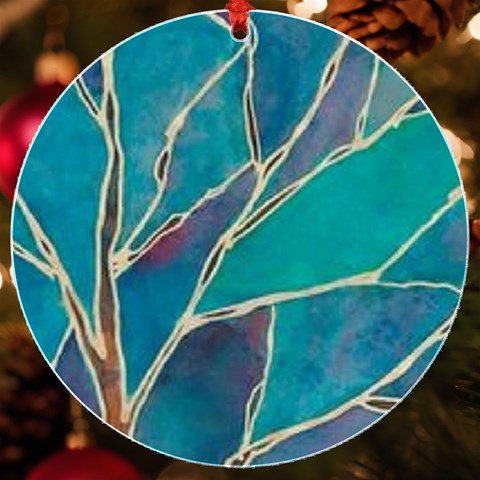 Aqua Batik, Abstract, Colorful UV Print Acrylic Ornament Round from ArtsNow.com Front