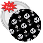 Jack Print, White, Before, Plain, Black, Simple, Christmas 3  Buttons (10 pack) 