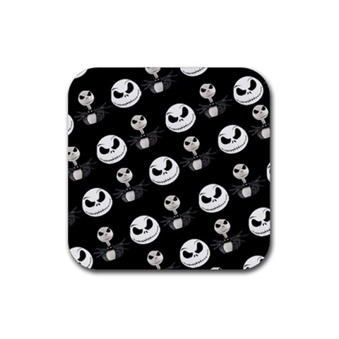 Jack Print, White, Before, Plain, Black, Simple, Christmas Rubber Coaster (Square) from ArtsNow.com Front