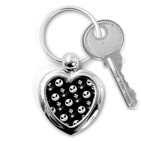 Jack Print, White, Before, Plain, Black, Simple, Christmas Key Chain (Heart) from ArtsNow.com Front