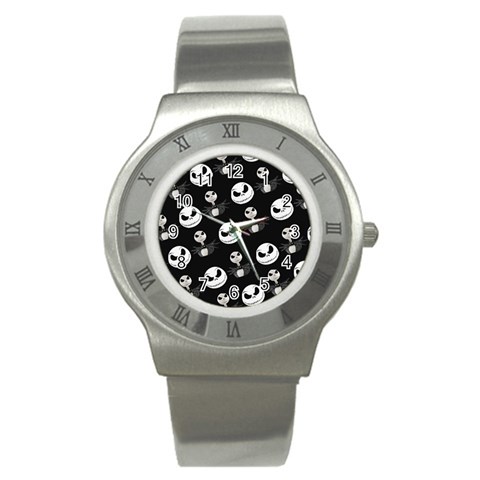 Jack Print, White, Before, Plain, Black, Simple, Christmas Stainless Steel Watch from ArtsNow.com Front