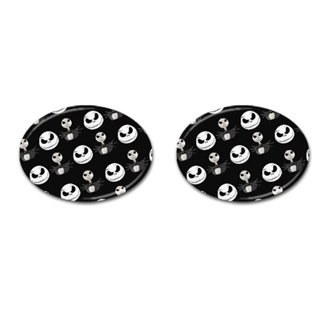 Jack Print, White, Before, Plain, Black, Simple, Christmas Cufflinks (Oval) from ArtsNow.com Front(Pair)