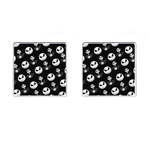 Jack Print, White, Before, Plain, Black, Simple, Christmas Cufflinks (Square) from ArtsNow.com Front(Pair)