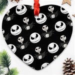 Jack Print, White, Before, Plain, Black, Simple, Christmas Heart Ornament (Two Sides)