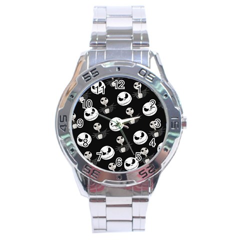 Jack Print, White, Before, Plain, Black, Simple, Christmas Stainless Steel Analogue Watch from ArtsNow.com Front