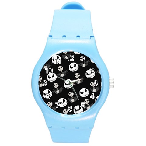 Jack Print, White, Before, Plain, Black, Simple, Christmas Round Plastic Sport Watch (M) from ArtsNow.com Front