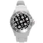 Jack Print, White, Before, Plain, Black, Simple, Christmas Round Plastic Sport Watch (L)