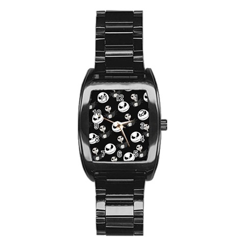 Jack Print, White, Before, Plain, Black, Simple, Christmas Stainless Steel Barrel Watch from ArtsNow.com Front