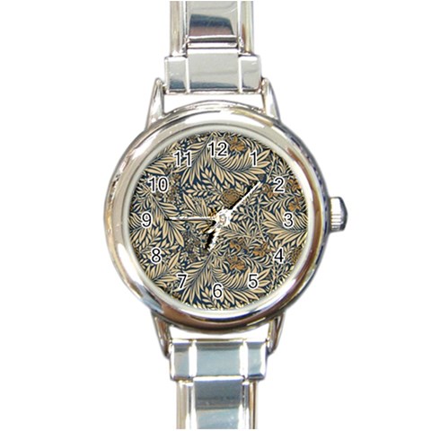 Brown Vintage Background Vintage Floral Pattern, Brown Round Italian Charm Watch from ArtsNow.com Front