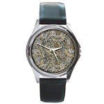 Brown Vintage Background Vintage Floral Pattern, Brown Round Metal Watch