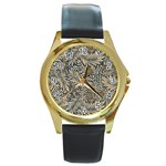 Brown Vintage Background Vintage Floral Pattern, Brown Round Gold Metal Watch