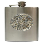 Brown Vintage Background Vintage Floral Pattern, Brown Hip Flask (6 oz)