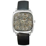 Brown Vintage Background Vintage Floral Pattern, Brown Square Metal Watch