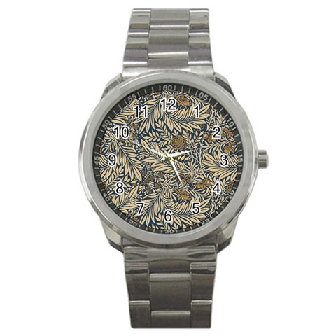 Brown Vintage Background Vintage Floral Pattern, Brown Sport Metal Watch from ArtsNow.com Front