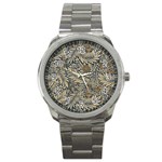 Brown Vintage Background Vintage Floral Pattern, Brown Sport Metal Watch