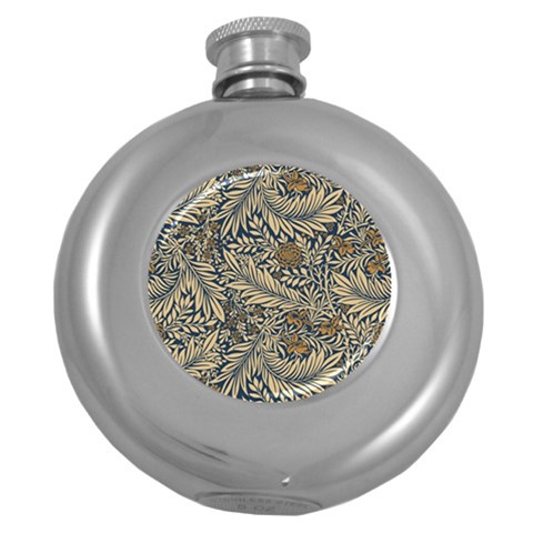 Brown Vintage Background Vintage Floral Pattern, Brown Round Hip Flask (5 oz) from ArtsNow.com Front