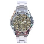 Brown Vintage Background Vintage Floral Pattern, Brown Stainless Steel Analogue Watch