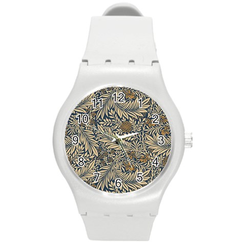 Brown Vintage Background Vintage Floral Pattern, Brown Round Plastic Sport Watch (M) from ArtsNow.com Front